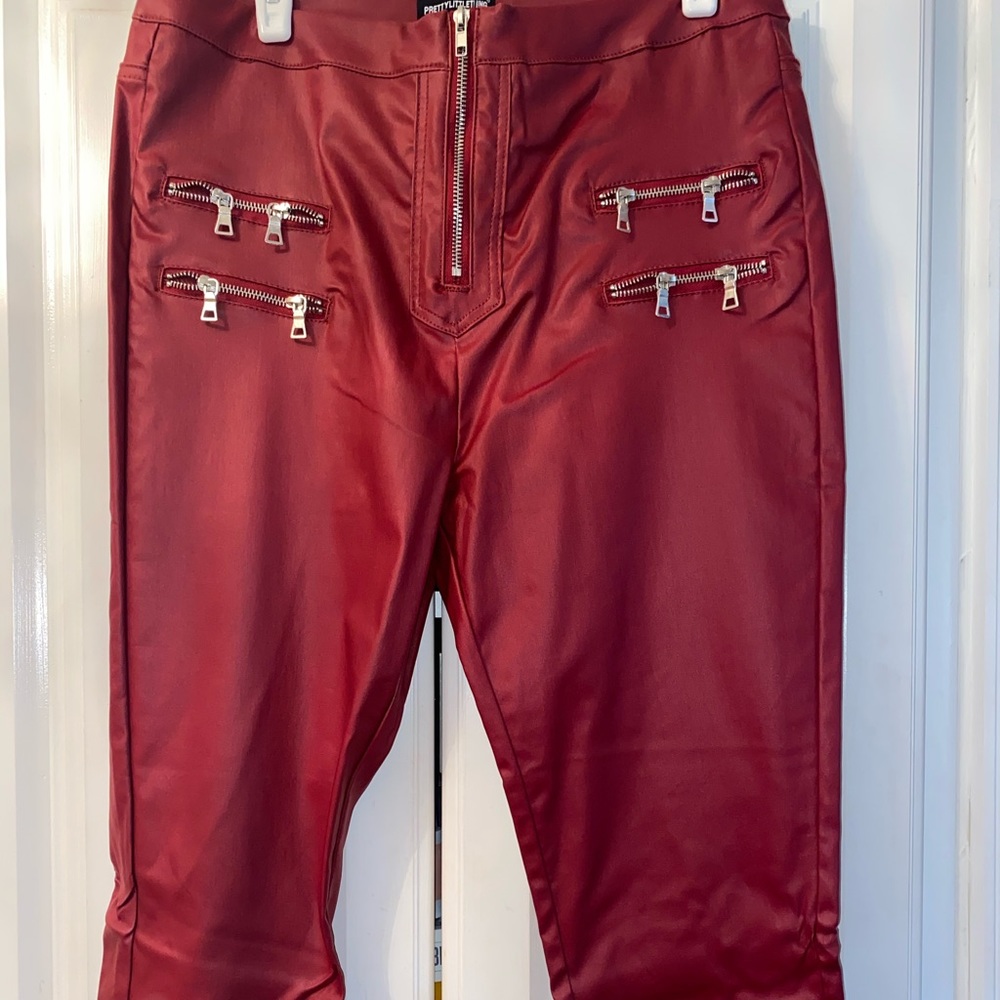 Burgundy leather zipper pants